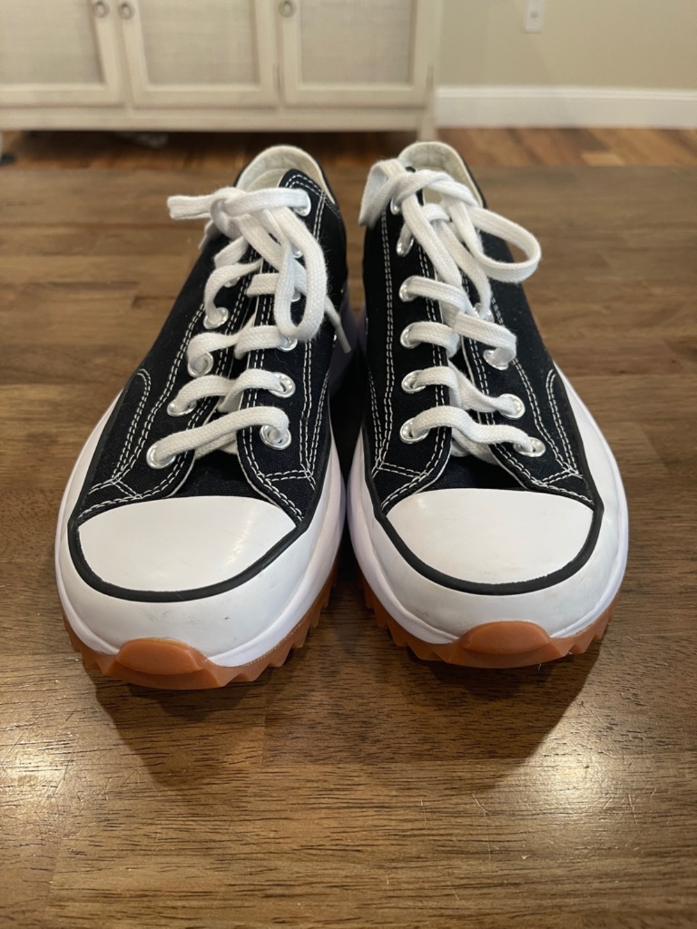 Platform Lug-Sole Low-Top Canvas Sneakers - Black/White - Picture 3 of 9